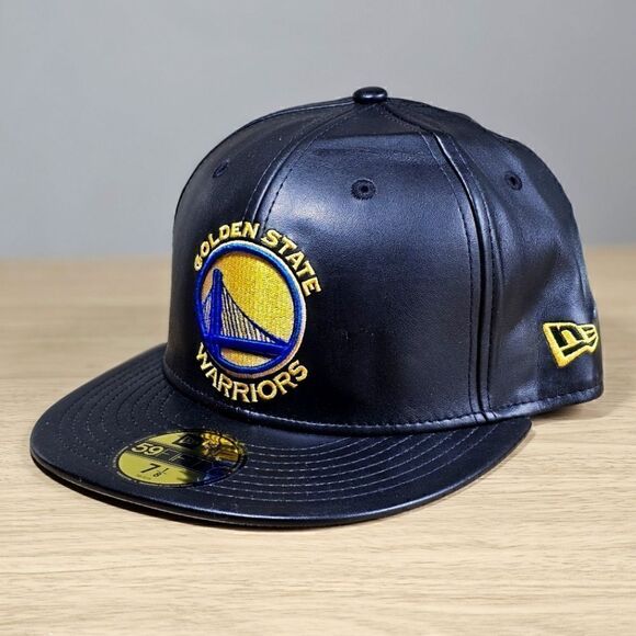 New Era Golden State Warriors Leather Hat Cap Black Yellow 59FIFTY 7 1/8 Curry main image 5